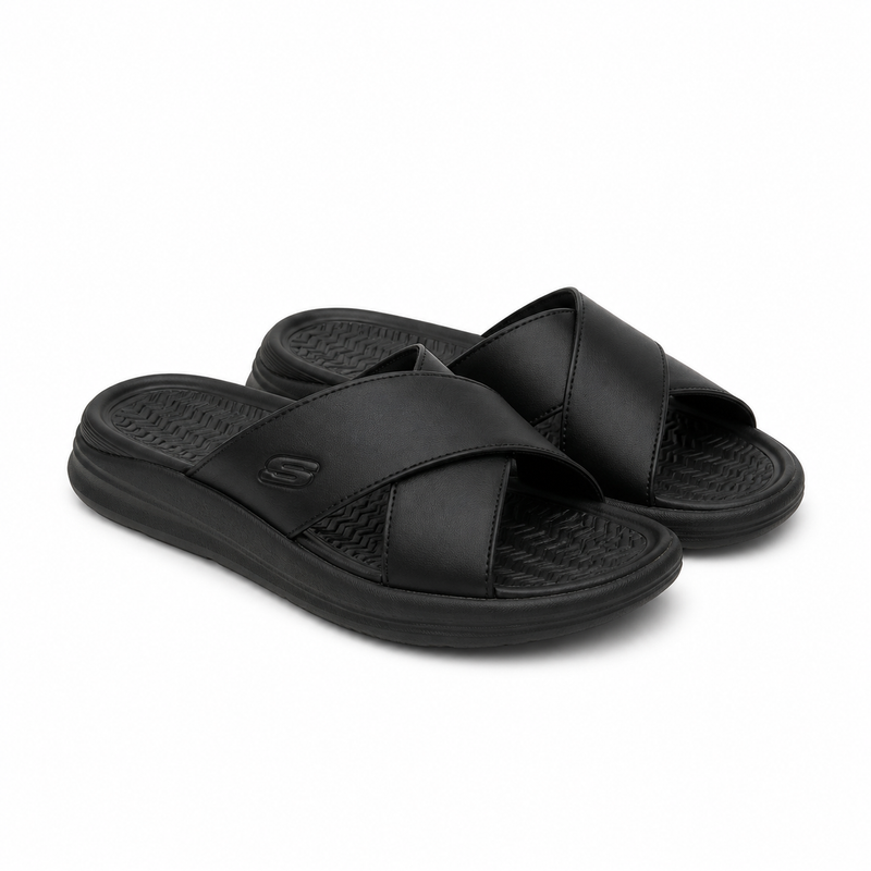 Slapi Bărbați Skechers 205627 Bbk Negru - Piele Naturală