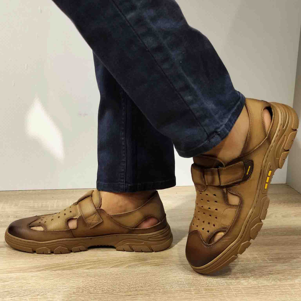 PANTOFI PERFORATI CASUAL BARBATI MELS WM816 KHAKI - imagine 5
