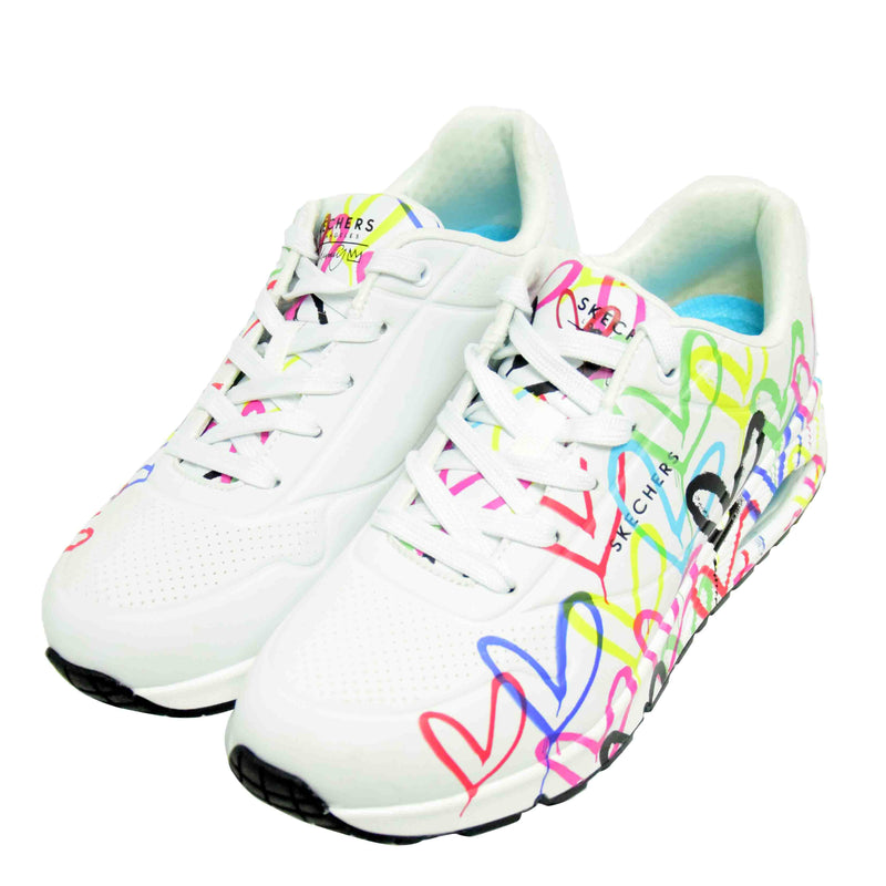 Pantofi Sport Damă Skechers 155507 Alb+color – Piele Ecologică – vedere 4